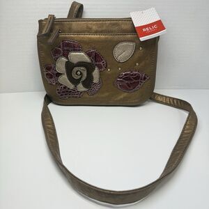 RELIC Flower Embossed Faux Leather Bronze Crossbody Bag New